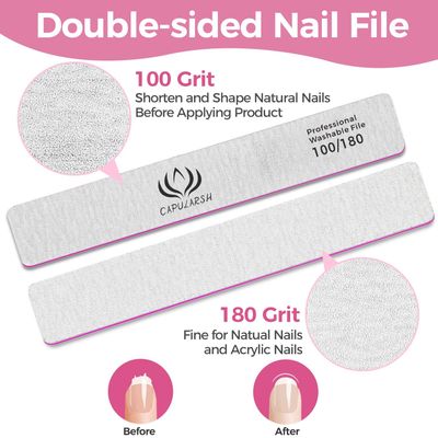 18pcs Nail File for Acrylic Nails - Capularsh 100/180 Grit Professional Double Side Emery Boards, Reusable Coarse Nail File for Acrylic Gel Dip False Nail Home and Salon Use