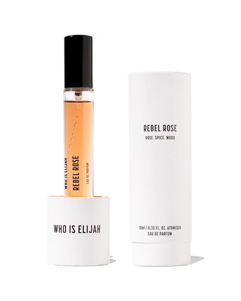 WHO IS ELIJAH Rebel Rose Perfume, Unisex Eau de Parfum for Men &amp; Women, Spicy Woody Fragrance with Notes of Rose, Saffron, Patchouli &amp; Leather, Gifts for Women &amp; Men, Unisex Cologne, 0.3 Fl Oz