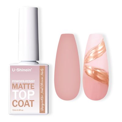 U-Shine Matte Top Coat Gel Polish, 15ml Powder-Resist Matte Gel Top Coat for Long Lasting Nail Art Manicure DIY Home Salon