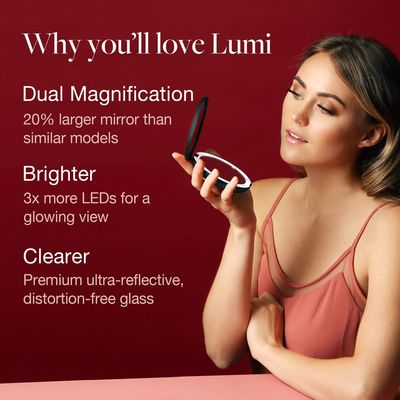 Fancii LED Lighted Travel Makeup Mirror, 1x/10x Magnification - Daylight LED, Compact, Portable, Large 5 Wide Illuminated Folding Mirror (Lumi) - Rose Gold