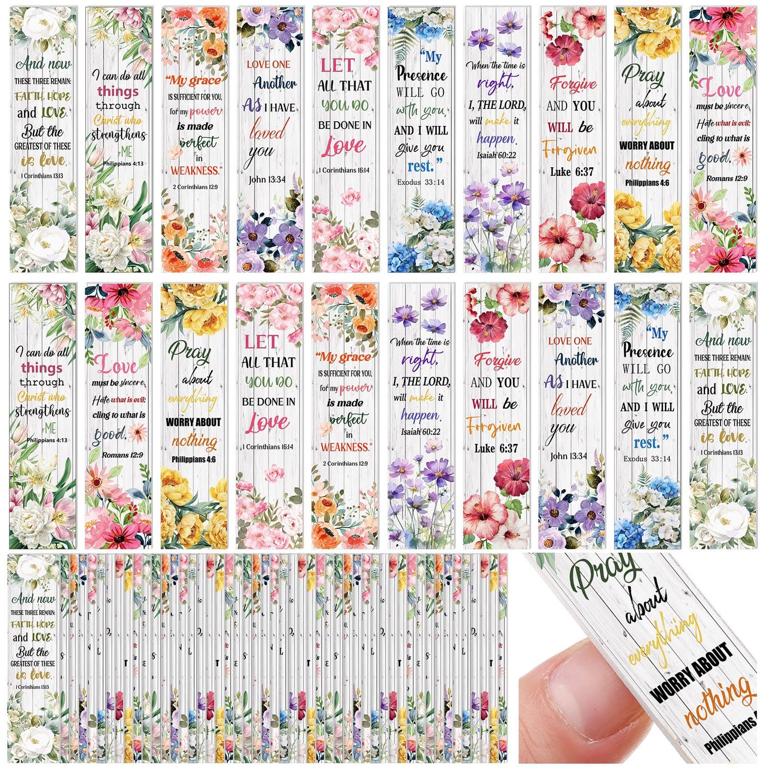 Lothee 50 Pc Christian Gifts Bulk for Women Bible Verse Nail File Double Sided Emery Board Scripture Flower Manicure Tool for Easter Mothers Day Graduation Church Religious Supply (Flower)