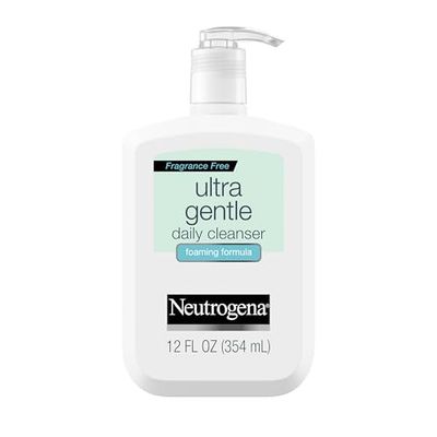 Neutrogena Fragrance Free Ultra Gentle Foaming Daily Cleanser, Hydrating Face Wash for Sensitive Skin, Removes Makeup &amp; Gently Cleanses Without Over Drying, Hypoallergenic, 12 fl. oz
