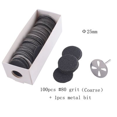 MZCMSL 100pcs Sandpaper Discs and 1pcs Metal Nail Bit,25mm Pedicure Sanding Disc Bit,Electric Foot Files,80 Grit(Coarse)
