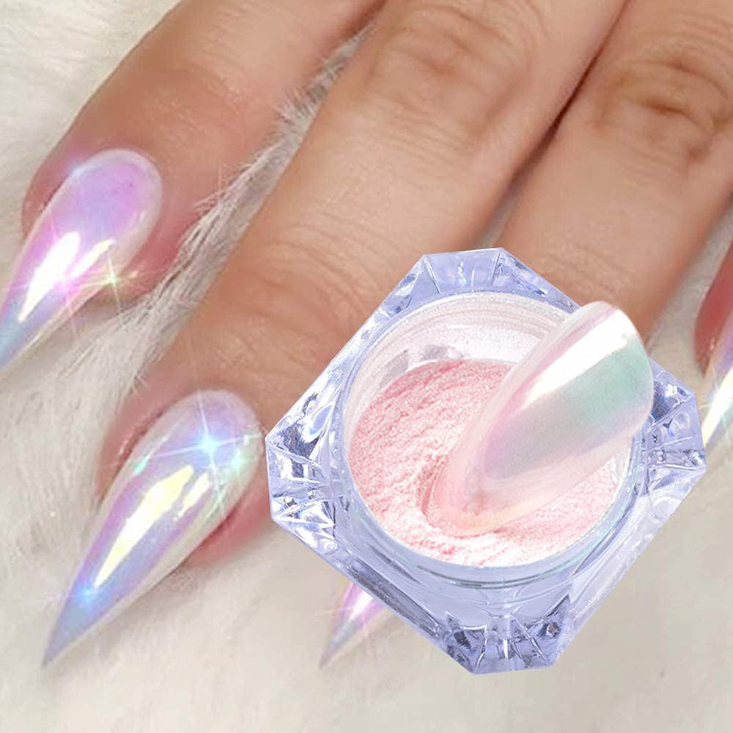Holographic Nail Glitter Rainbow Neon Chrome Nail Powder Effect Nail Art Flakes Decoration Chrome Nail Dust Tip Manicure Pink Laser Nail Accessories, Chrome Powder for Nails