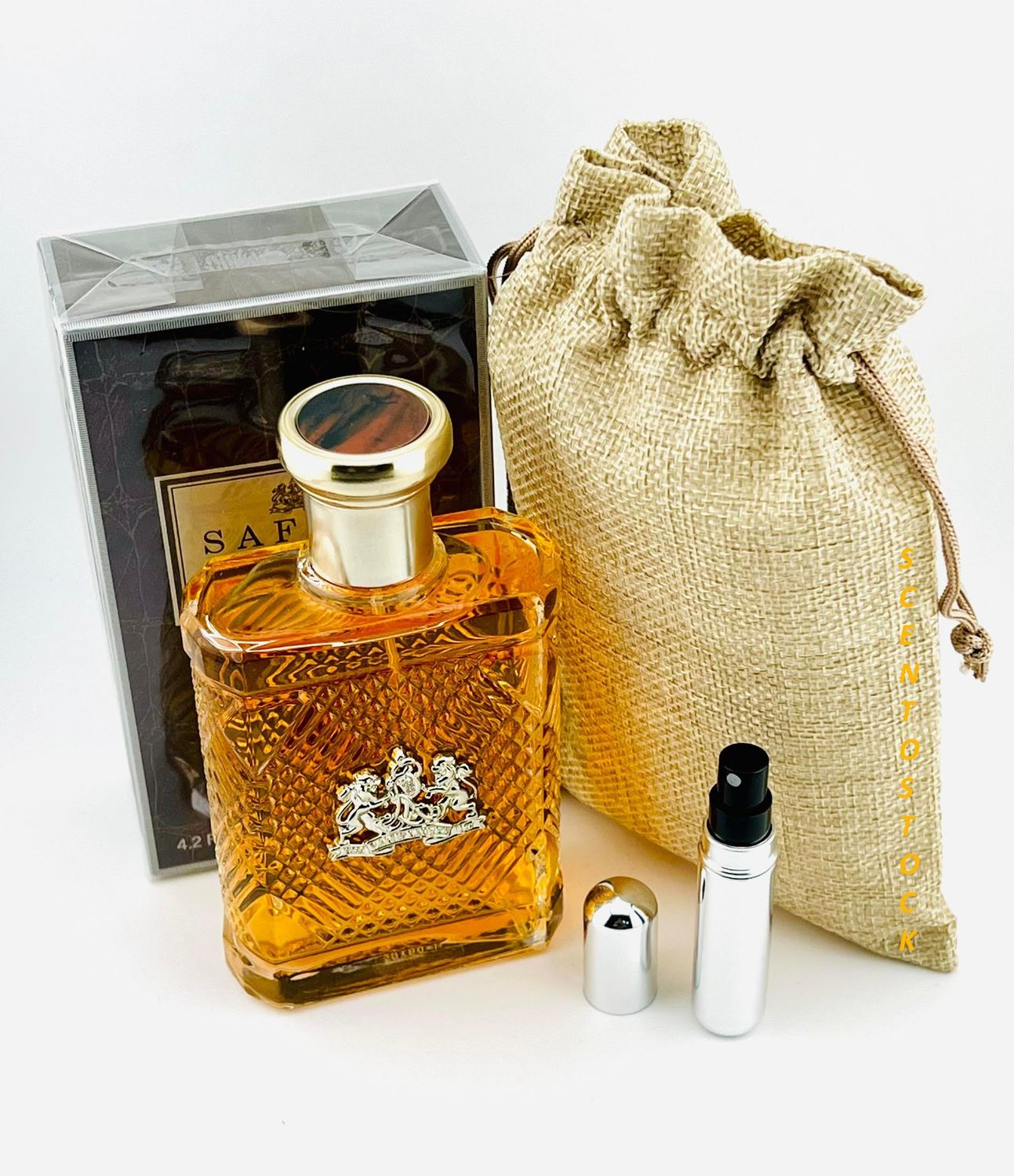Bundle- Safari Cologne For Men 4.2 fl oz Eau de Toilette with Bag &amp; MIni Refillable Atomiser