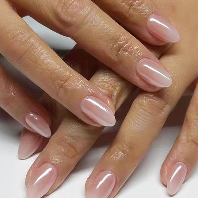 24Pcs Press on Nails Short Almond Fake Nails French Tip False Nails Nude Glue on Nails with Designs French Almond Shaped Reusable Artificial Nails for Women DIY Nail Decoration Stick on Nails