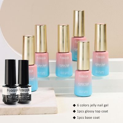 Fcozpjk Jelly Gel Nail Polish Set 6 Colors Translucent Nail Gel Kit with Top &amp; Base Coat Neutral Pink Nude Brown Milky White Nail Gel Polish Soak Off UV Light Cure Crystal Gel Manicure Salon Supplies