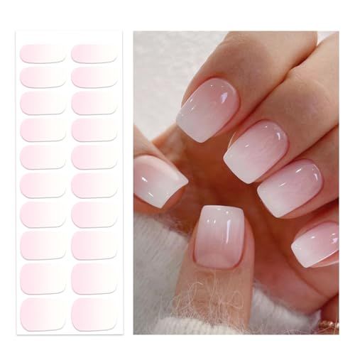 OAUEE Semi Cured Gel Nail Strips | 20 Gel Nail Stickers | UV Light Required | Salon Quality, Easy Application and Removal (Transparent Pink Ombre)