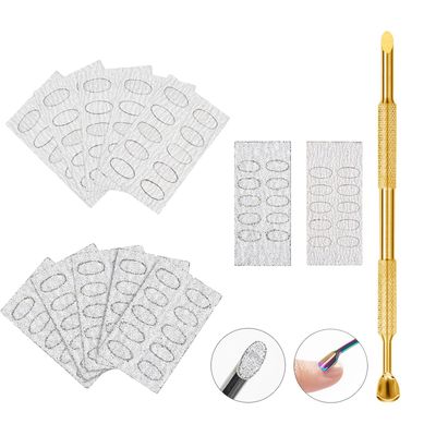 Dual Ended Nail Cuticle Pusher with 100pcs 180/240 Self-adhesive Grit Sandpaper Sheets Replaceable Refill Nails Pre Polishing Manicure Treatment Tool