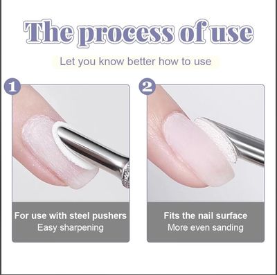 Dual Ended Nail Cuticle Pusher with 100pcs 180/240 Self-adhesive Grit Sandpaper Sheets Replaceable Refill Nails Pre Polishing Manicure Treatment Tool