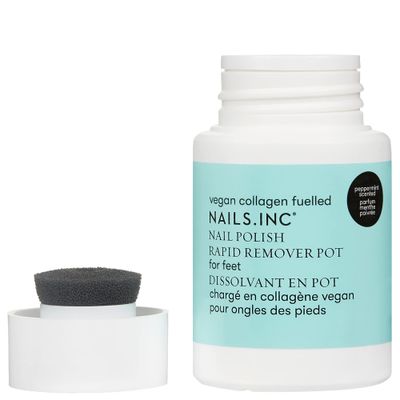 Nails Inc Acetone-Free Nail Polish Remover Pot - Vegan Collagen Formula with Peppermint Scent for Hands &amp; Feet - Easy Dip &amp; Twist Removal, 60ml