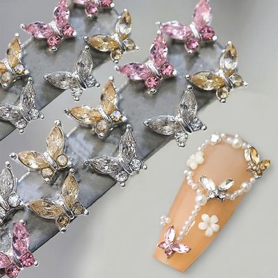 Mini Zircon Butterfly Nail Charms for Nails Design White Champagne Pink Rhinestone Crystal Butterflies for Nails Charms Nail Decor 3D Butterfly Charms Nail Jewels for Nail Art Charms Nail Accessories