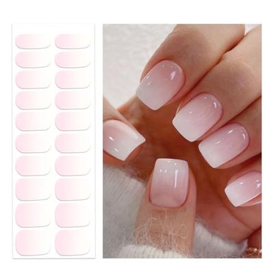 OAUEE Semi Cured Gel Nail Strips | 20 Gel Nail Stickers | UV Light Required | Salon Quality, Easy Application and Removal (Transparent Pink Ombre)