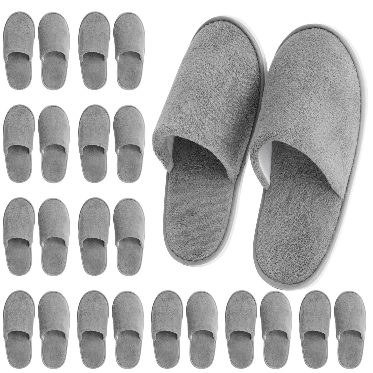 Juvale 12 Pairs Disposable Slippers for Guests, Pack for Hotel, Spa, Shoeless Home, Gray (US Men Size 11 House Slippers, Women 12)