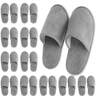 Juvale 12 Pairs Disposable Slippers for Guests, Pack for Hotel, Spa, Shoeless Home, Gray (US Men Size 11 House Slippers, Women 12)