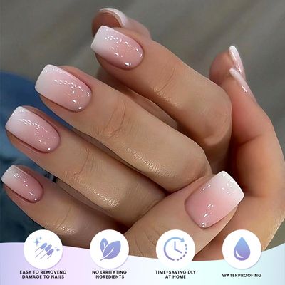 OAUEE Semi Cured Gel Nail Strips | 20 Gel Nail Stickers | UV Light Required | Salon Quality, Easy Application and Removal (Transparent Pink Ombre)