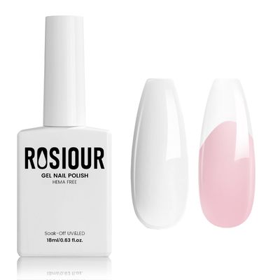 Rosiour HEMA-Free White Gel Nail Polish, 18ML White Gel Nail polish for French Tip, Same Color Same Bottle U V Soak Off Gel Polish, Long Lasting Professional Gel for Nail Art Salon &amp; Home DIY Manicure