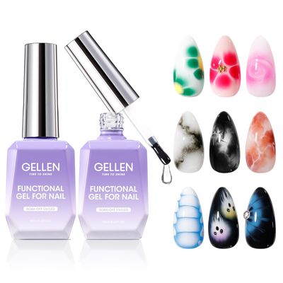 GELLEN Blooming Gel Nail Polish, 2 Pack 18ML Clear Nail Blooming Gel Spreading Marble Flower Watercolor Effect, Long Lasting Quick Dry No Wipe Soak Off UV Gel Polish for DIY Nail Manicure Art Design
