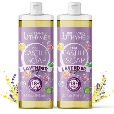 Brittanies Pure Castile Liquid Soap Refill, Lavender, 32 Ounce 2 Pack | Dish Soap, Hair &amp; Body, Home, Gentle and Pure, Made with Natural Luxurious Oils, Vegan &amp; Gluten Free Non-GMO