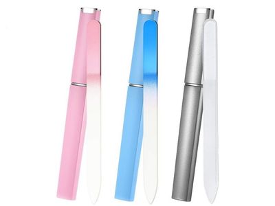 Aoshang 3 Pack Glass Nail File, Crystal Double Sided Etched Filing Surface Finger Nail Files for Professional Manicure/Pedicure Care with Case BlueSliverPink