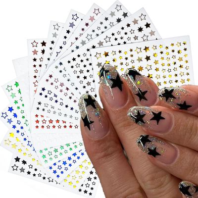 Star Nail Stickers,12 Sheets 3D Nail Star Stickers Decals for Nail Art,Colorful Star Nail Decoration for Women Girls,Uas Con Diseo,Stickers para Uas