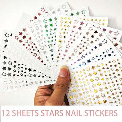 Star Nail Stickers,12 Sheets 3D Nail Star Stickers Decals for Nail Art,Colorful Star Nail Decoration for Women Girls,Uas Con Diseo,Stickers para Uas