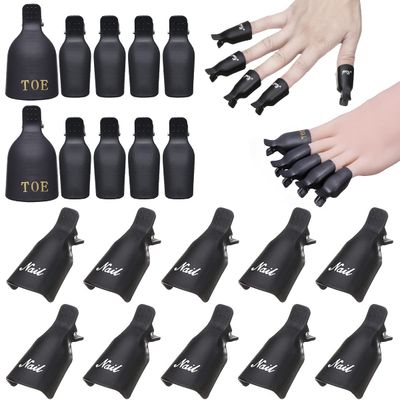Akstore 20 PCS Nail Polish Remover Clips,Toenail and Finger Gel Nail Polish Remover Clips Acrylic Nail Art Soak Off Clip Caps (Black)