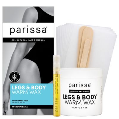 Parissa Legs &amp; Body Warm Wax Kit, Salon-Style Microwavable Formula for Coarse Hair Removal on Face or Body, At-Home Waxing Kit