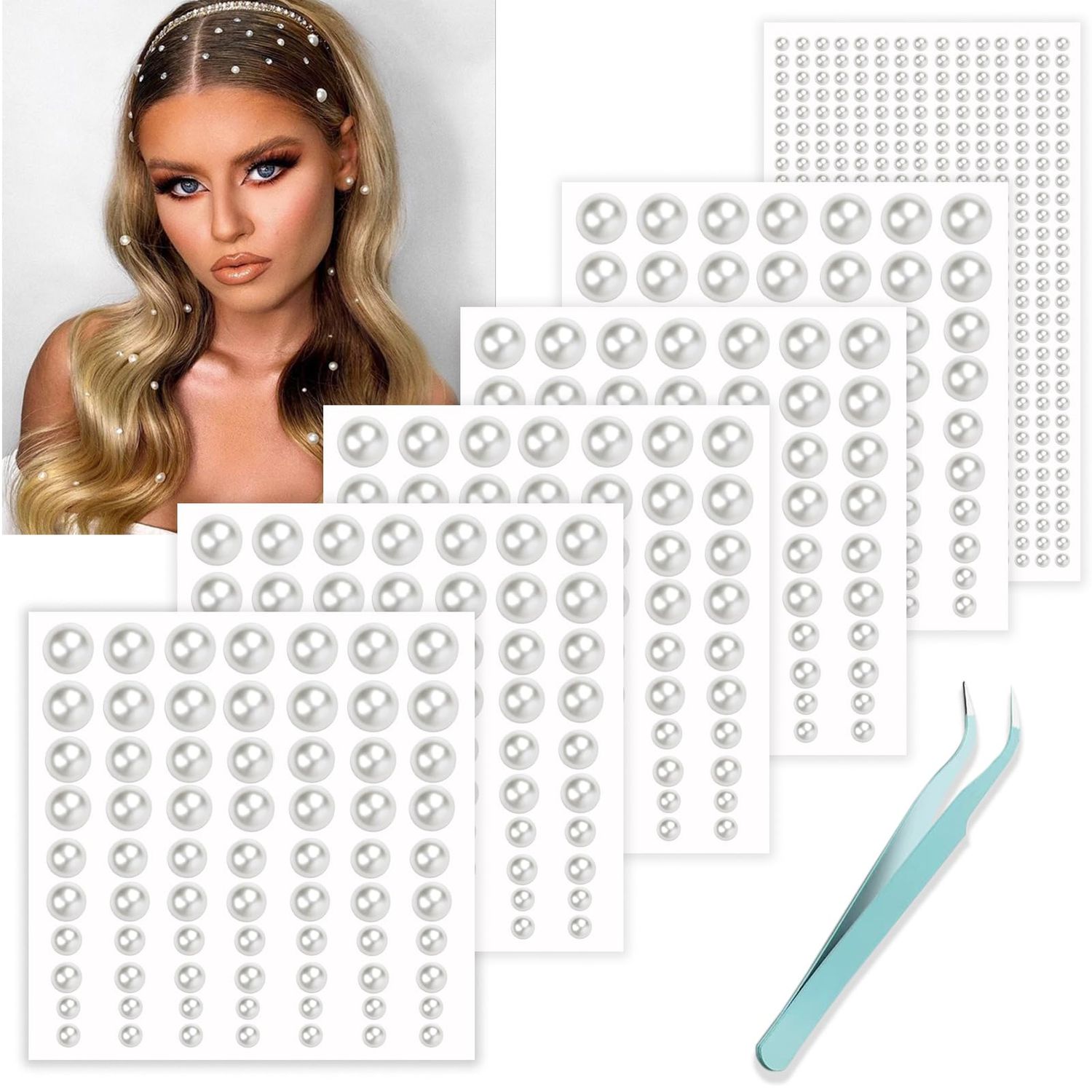 NOOEPC Hair Gems - Self Adhesive Pearl Stickers, Assorted Sizes for Hair, Face, Makeup, Eye, Nail, Crafts
