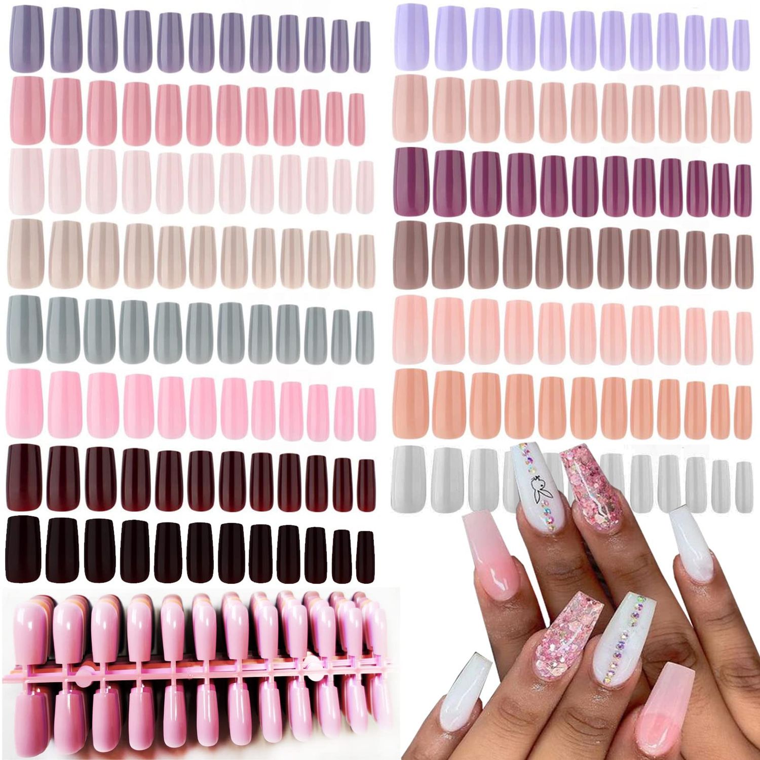 360PC Medium Square Press on Nails Colored False Nails Straight Full Cover Acrylic Tips Manicure DIY Artificial Fake Fingernails 15 Colors for Women Girls