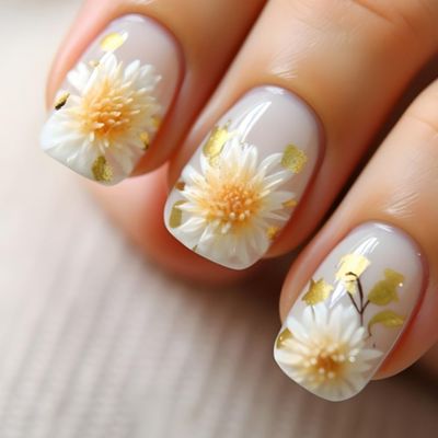 24Pcs Flower Press on Nails Short Length Fake Nails Spring Summer False Nails Glossy Acrylic Nails Cute Daisy Stick on Nails Full Cover Artificial Nails Floral Glue on Nails for Women Manicure Art