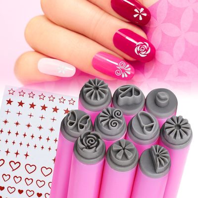 Nail Art Stamp Pen Set - 10pcs Professional Nail Stamping Kit with Floral Patterns, Silicone Tools for DIY Nail Art Designs for Beginners Women Girls (10Pcs Set)