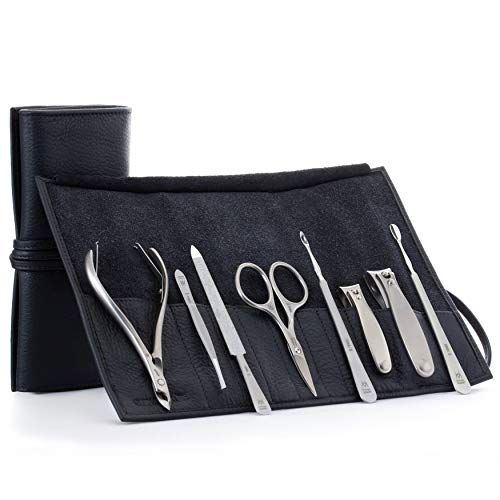 GERMANIKURE 8pc Manicure Set in Leather Case - FINOX Stainless steel tools handmade in Solingen Germany - Professional Nail and Cuticle Care