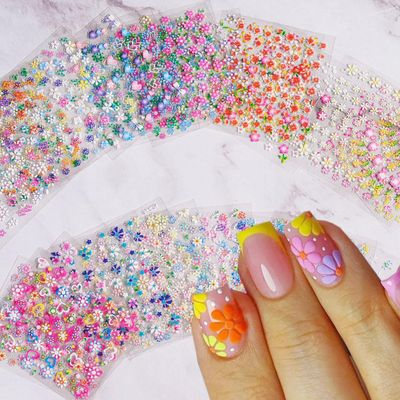 30 Sheets Colorful Flower Nail Art Stickers 3D Self Adhesive Nail Art Supplies Cute Daisy Heart Bow Knot Nail Design Stickers Floral Nail Decals Spring DIY Nail Decorations for Women Manicure Tip