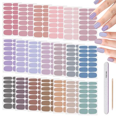 DANNEASY 20 Sheets Nail Stickers Full Nail Wraps Light Solid Color Nail Polish Strips for Women Gel Nail Strips Self-Adhesive Fingernails Manicure Sticker Nail Art with Nail File, Cuticle Stick