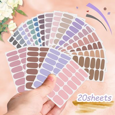 DANNEASY 20 Sheets Nail Stickers Full Nail Wraps Light Solid Color Nail Polish Strips for Women Gel Nail Strips Self-Adhesive Fingernails Manicure Sticker Nail Art with Nail File, Cuticle Stick