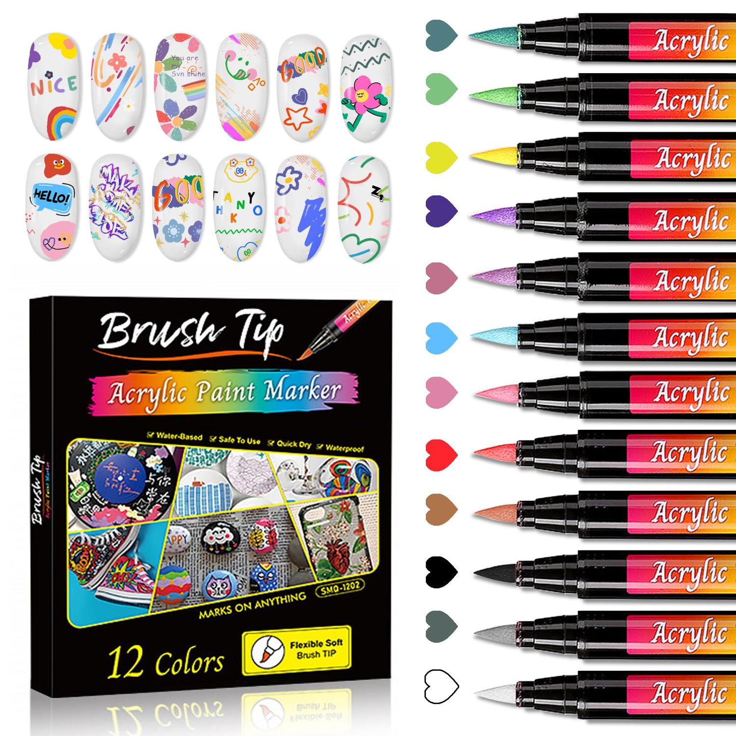AOAZXBB 12 Colors Nail Art Pens Set Nail Polish Pens,Quick Drying Nail Art Painting Pens Acrylic Paint Nail Art Markers for Home &amp; Salon DIY