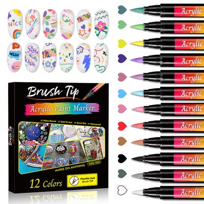 AOAZXBB 12 Colors Nail Art Pens Set Nail Polish Pens,Quick Drying Nail Art Painting Pens Acrylic Paint Nail Art Markers for Home &amp; Salon DIY