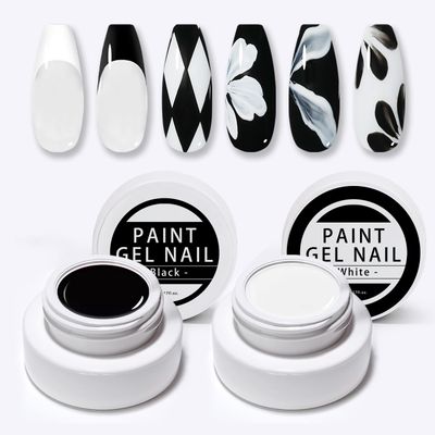 2 Jars Paint Nail Gel, White Black Gel Paint For Nails Art, Gel Polish For French Tip Tool Design For Home Salon DIY Nail Art (White&amp;Black, M)