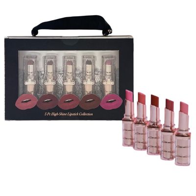 Paris Hilton High-Shine Lipstick Collection - Lip Makeup with Pink &amp; Red - Glossy All Day Wear Creamy Lipstick - Lightweight, Long Lasting, Waterproof,Smudge Proof Lip Color for Women - 5 pcs Gift Set
