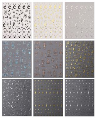 JMEOWIO 9 Sheets Moon Star Nail Art Stickers Decals Self-Adhesive Pegatinas Uas Colorful Nail Supplies Nail Art Design Decoration Accessories