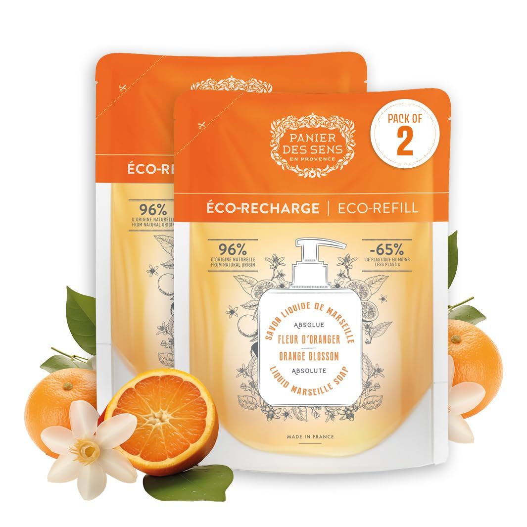 Panier des Sens - Liquid Hand Soap Refills - Orange Blossom Foaming Hand Soap Refill - French Coconut Oil Moisturizing Hand Wash - Kitchen &amp; Bathroom Hand Wash- Soft Soap Refill 96 Natural - 34 Floz