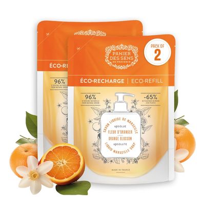 Panier des Sens - Liquid Hand Soap Refills - Orange Blossom Foaming Hand Soap Refill - French Coconut Oil Moisturizing Hand Wash - Kitchen &amp; Bathroom Hand Wash- Soft Soap Refill 96 Natural - 34 Floz