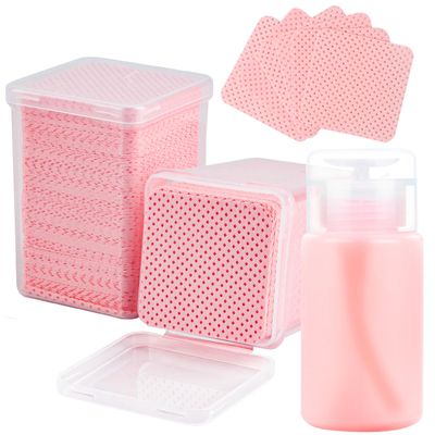 Corconess 400PCS Lint Free Nail Wipes with Dispenser - Gel Nail Polish Remover Wipes with Acetone Dispenser,Lash Extensions Glue Cleaning Wipe with 1PCS Empty Pump Dispenser Bottle Nail Supplies
