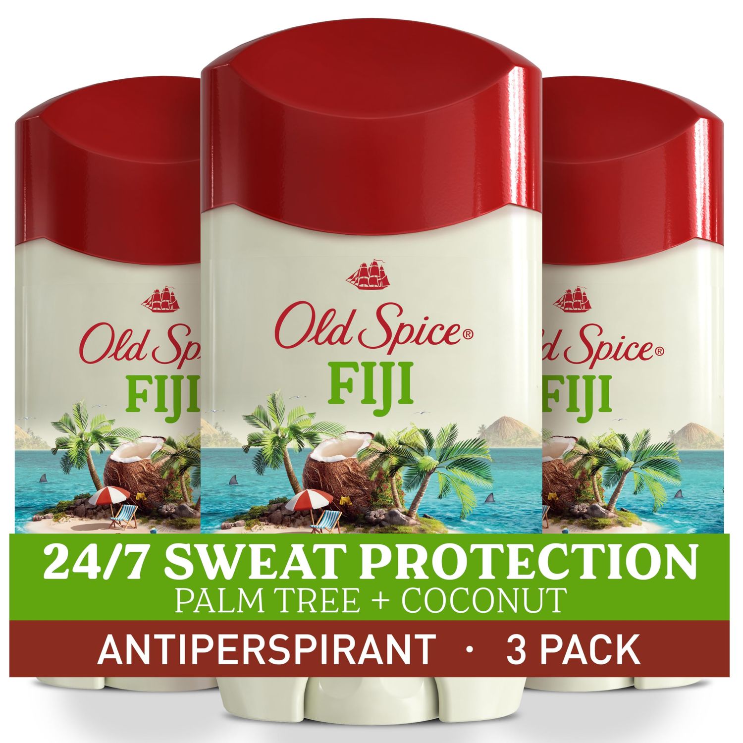 Old Spice Dry Feel Antiperspirant Deodorant for Men, 24/7 Freshness, 24/7 Sweat &amp; Odor Protection, Gentle on Skin with Skin Conditioners, Fiji with Palm Tree Coconut Scent, 2.6 oz (Pack of 3)