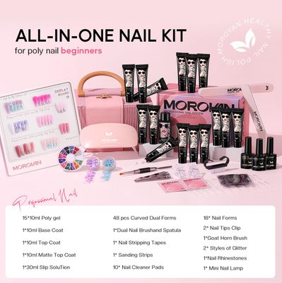 Poly Gel Nail Kit for Beginners: 15 Colors Gel Extension Nail Starter Kit with Slip Solution U V Light for Women Girls at Home DIY
