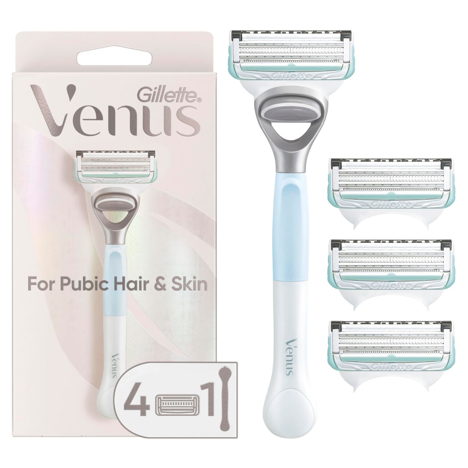 Gillette Venus for Pubic Hair and Skin, Bikini Razors for Women, Womens Razor Handle 4 Blade Refills