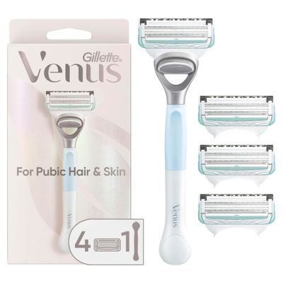 Gillette Venus for Pubic Hair and Skin, Bikini Razors for Women, Womens Razor Handle 4 Blade Refills