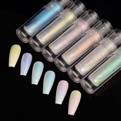 DSHIJIE Chrome Liquid Nail Powder Aurora Mermaid Chameleon Mirror Effect Pigment Chrome Iridescent Nail Art Glitter Mermaid Pearl Glitter for Nail Polish Kits Nail Art Accessories 6 Color