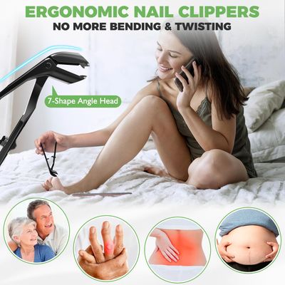 Toenail Clippers for Seniors Thick Toenails, Angled Head Large Toe Nail Clippers for Thick Nails for Men, 360 Rotating Nail Clippers with Long Hande, Heavy Duty Fingernail Clippers with Wide Opening